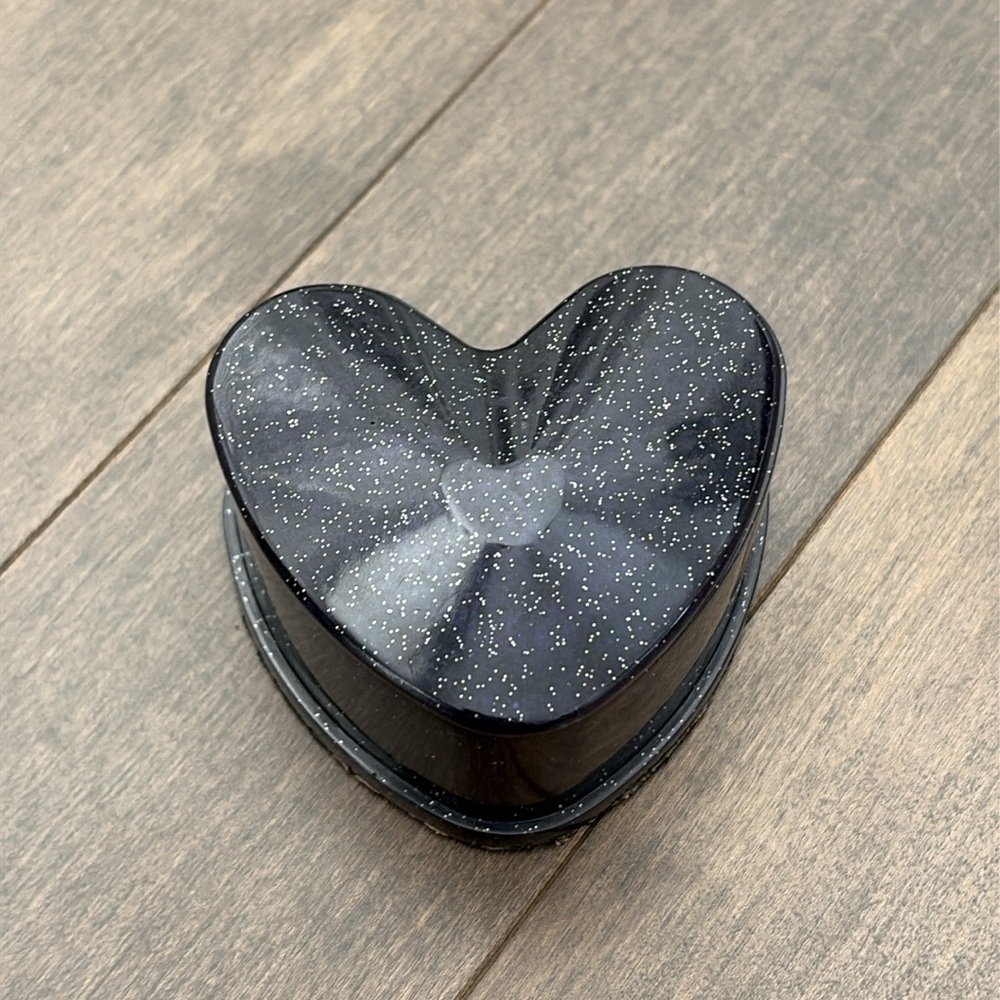 Handmade Resin Black Sparkle Heart-Shaped Glitter Jewelry Box, Trinket Storage